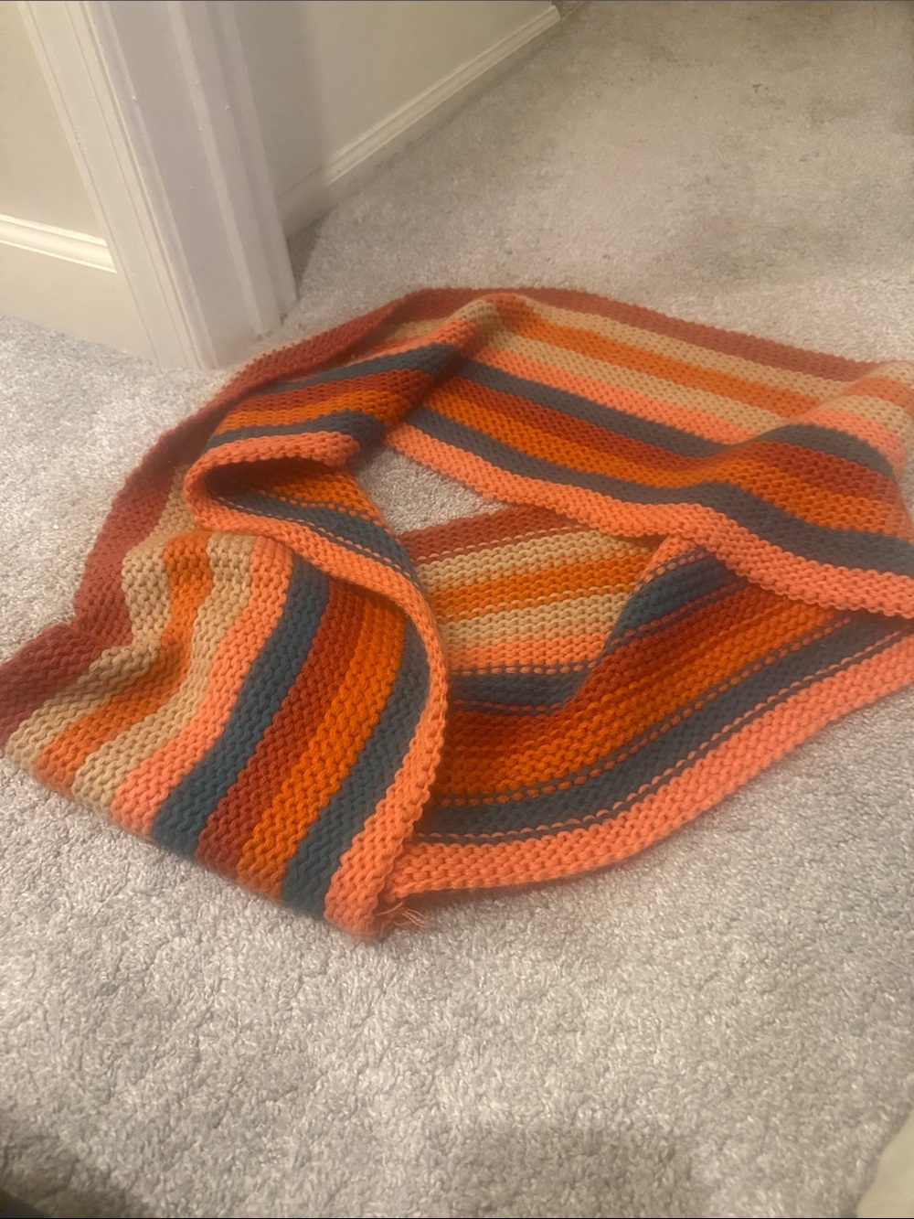 Striped Knit Scarf in Orange, Coral & Gray
